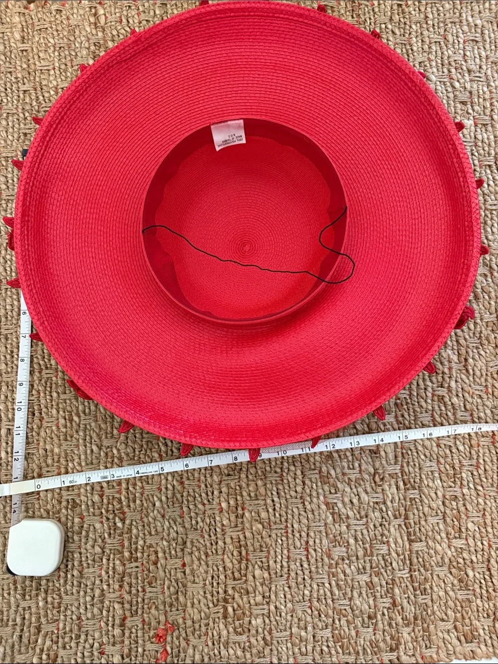 Wide-Brim Decorative Red Women's Hat with Braided Trim & Tulle Flower